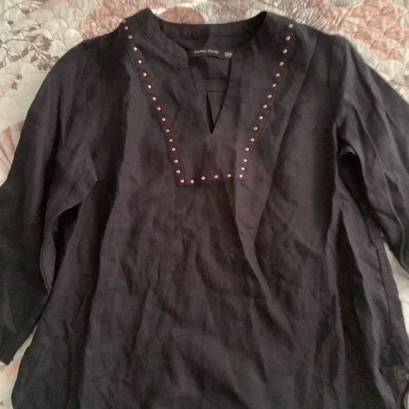 Ivanka Trump Black Linen Rose Gold Studded Top - Picture 2 of 3